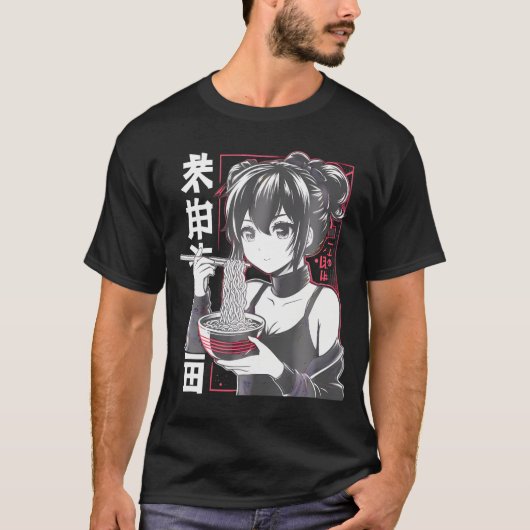 Kawaii Anime Girl Eating Ramen Noodles Japanisch A T-Shirt (Vorderseite)