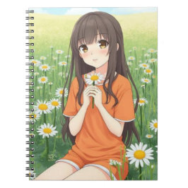 Kawaii Anime Girl in Daisy Garden Notizblock