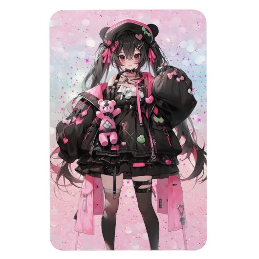 Kawaii Anime Girl in Rosa und Schwarz Magnet (Vertikal)