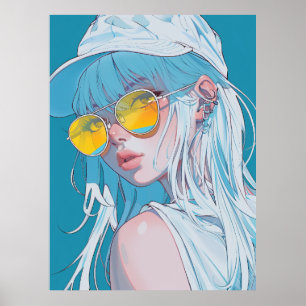 Kawaii Anime Girl mit White Hair Poster