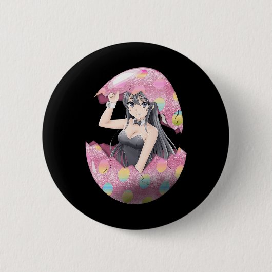 Kawaii Anime Girl Oster Bunny Egg Niedlich Waifu E Button (Vorderseite)