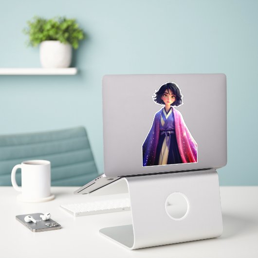 Kawaii Anime Girl Sticker | Cute Galaxy Aesthetic (Laptop auf Schreibtisch)