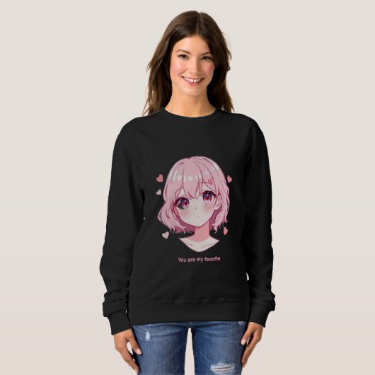 Kawaii Anime Girl Valentine Sweatshirt (Vorne ganz)