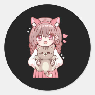 Kawaii Anime Kawaii Cat Lover Otaku Runder Aufkleber