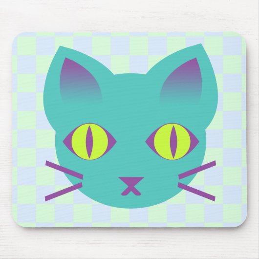 Kawaii Anime Kitty Cat Blue & Green Karos Mousepad (Vorne)
