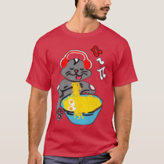 Kawaii Anime Kitty Cat mit Music Headphones Ramen T-Shirt