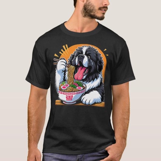 Kawaii Anime Landseer Newfoundland Dog Ramen T-Shirt (Vorderseite)