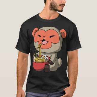 Kawaii Anime Macaque Monkey Asian Noodles Japanisc T-Shirt