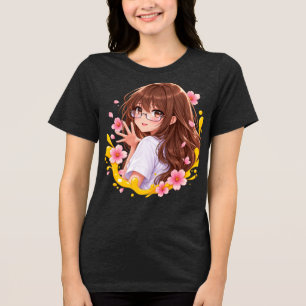 Kawaii Anime Mädchen Sakura Kirschblüten T-Shirt Tri-Blend Shirt
