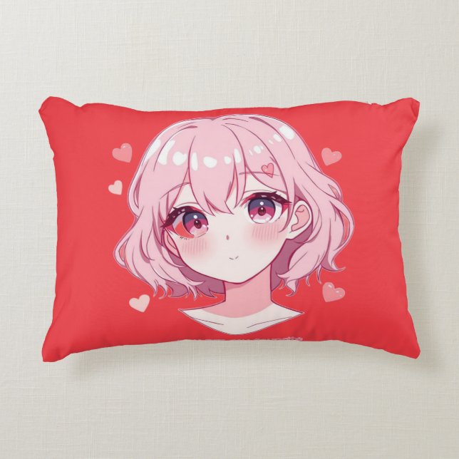 Kawaii Anime Mädchen Valentinstag Sweatshirt Dekokissen (Vorderseite)