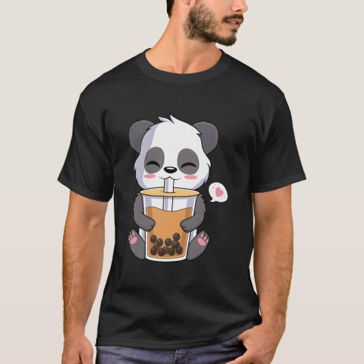 Kawaii Anime Panda Drinking Boba Bubble Tea T-Shirt (Vorderseite)
