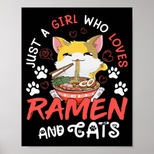 Kawaii Anime Ramen Cat Japanese Food Girls Officia Poster
