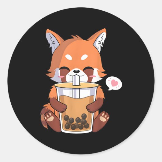 Kawaii Anime Red Panda trinkt Boba Bubble Tee Runder Aufkleber (Vorderseite)