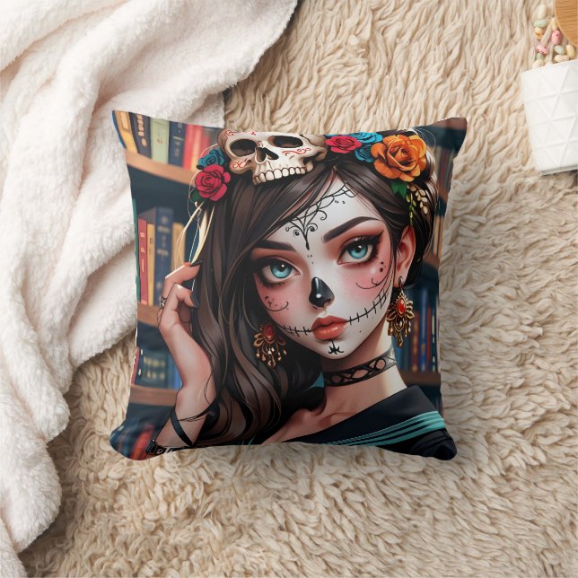 Kawaii Anime Skull Girl Pillow 01 Kissen (Decke)