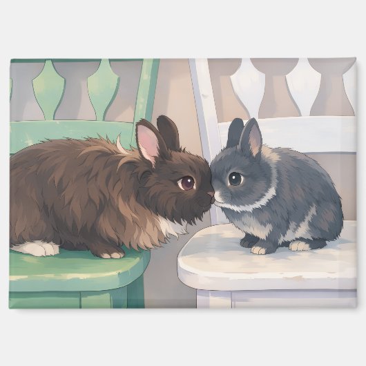 Kawaii Anime Two Bunnies  Cute Magnet (Vorderseite)
