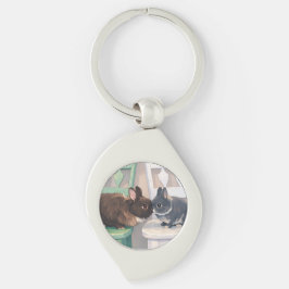 Kawaii Anime Two Bunnies Silver Metal Keychain Schlüsselanhänger