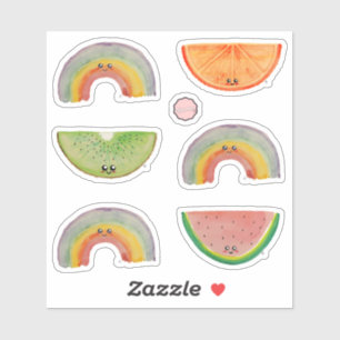 Kawaii Aquarell Früchte und Regenbogen Farbenfroh Aufkleber
