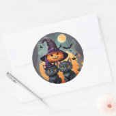 Kawaii Aquarell Schwarze Katzen Happy Halloween Runder Aufkleber (Umschlag)