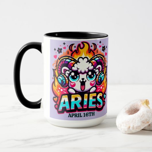 Kawaii Aries Ram Zodiac Sign Farbiger Geburtstag Tasse (Mit Donut)