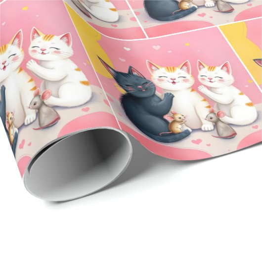 Kawaii Art Cats and Mice Geschenkpapier (Rolleneckpunkt)