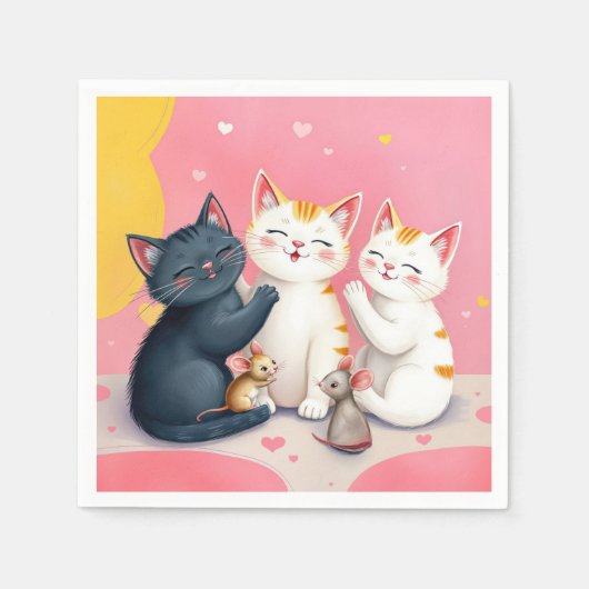 Kawaii Art Cats and Mice Serviette (Vorderseite)