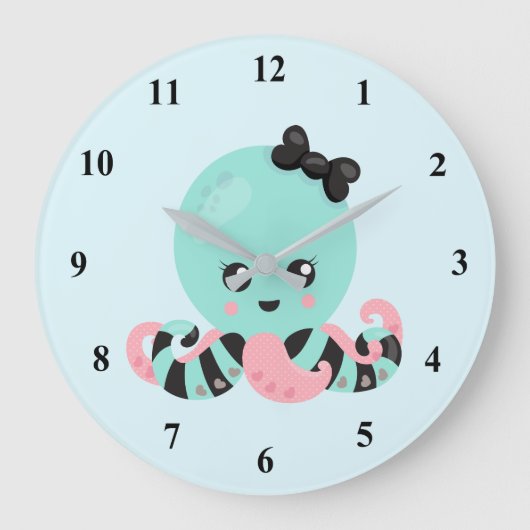 Kawaii Art Octopus Design Große Wanduhr (Vorderseite)