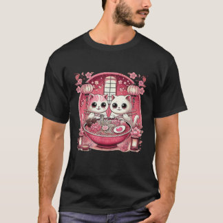 Kawaii Artwork Co Japanische Katze isst Ramen Anim T-Shirt