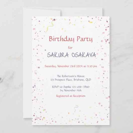 Kawaii Asian girl 5th Birthday cake candells name Einladung (Rückseite)