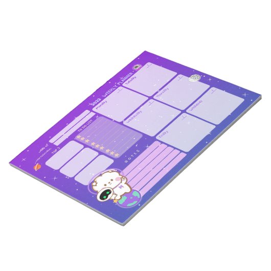 Kawaii Astronaut im Universe Weekly Planner Notizblock (angewinkelt)