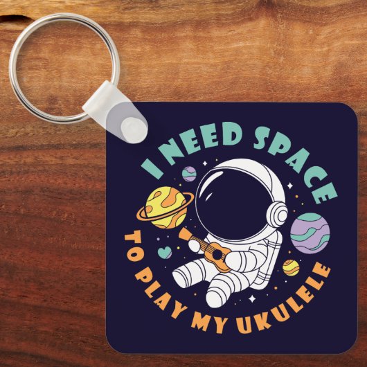Kawaii Astronaut spielt Ukulele im Weltraum Schlüsselanhänger (Vorderseite)