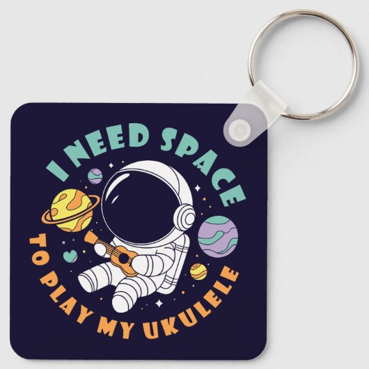 Kawaii Astronaut spielt Ukulele im Weltraum Schlüsselanhänger (Rückseite)