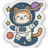 Kawaii Astronautenkatze im All Aufkleber (Vorderseite)