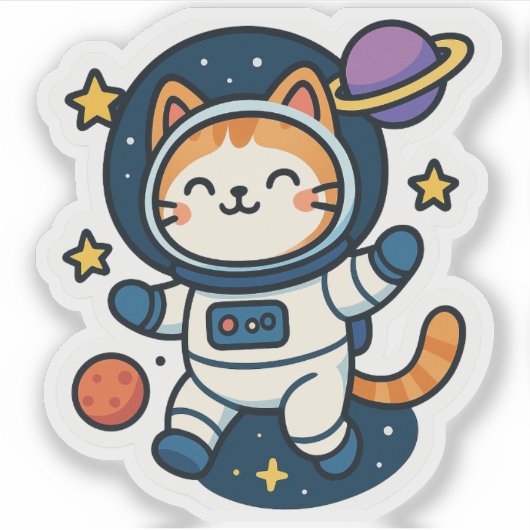 Kawaii Astronautenkatze im All Aufkleber (Vorderseite)