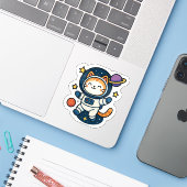 Kawaii Astronautenkatze im All Aufkleber (Laptop mit iPhone)