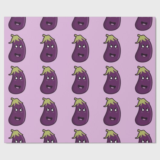 Kawaii Aubergine Geschenkpapier (Flach)