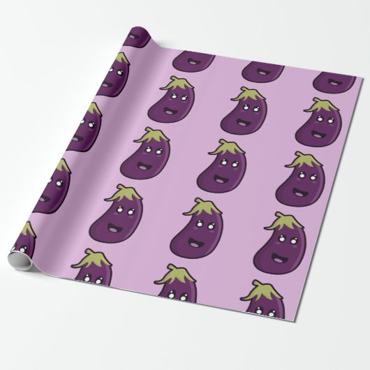 Kawaii Aubergine Geschenkpapier (Ungerollt)
