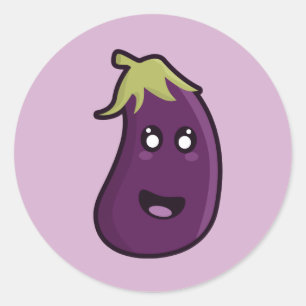 Kawaii Aubergine Runder Aufkleber