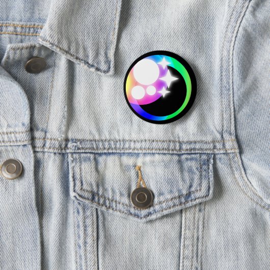 Kawaii Auge mit Regenbogenfarben, gerade Auge auf Button (Beispiel)