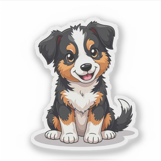 Kawaii Australian Shepherd Puppy - Herz Eyes Aufkleber (Vorderseite)