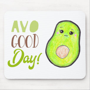 Kawaii-Avocado Avo guten Tag Buntstiftzeichnung Mousepad