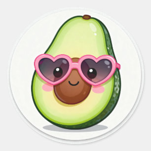 Kawaii-Avocado-Herz-Sonnenbrille-Aufkleber Runder Aufkleber