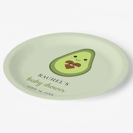 Kawaii Avocado Pregnant Baby Shower Niedlich Minim Pappteller (Schrägansicht)