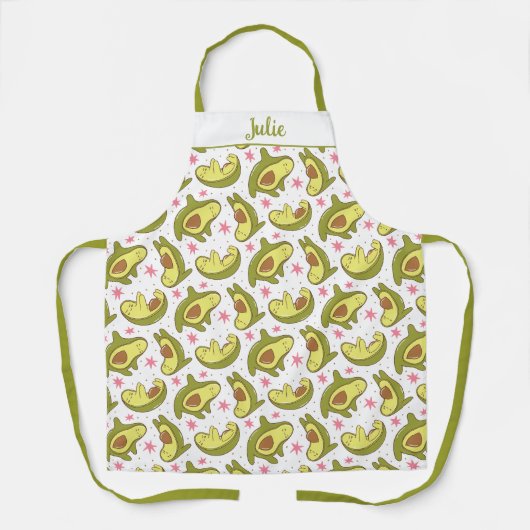 Kawaii Avocado White Design Pink Stars Whimsical Schürze (Vorderseite)