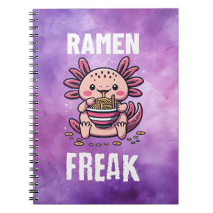 Kawaii Axalotl aß Ramen (weißer Text) Notizblock
