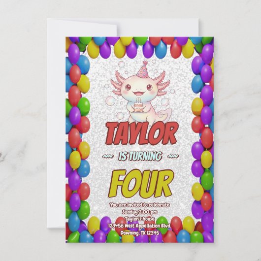 Kawaii Axolotl Adult Birthday Invitation Einladung (Vorderseite)