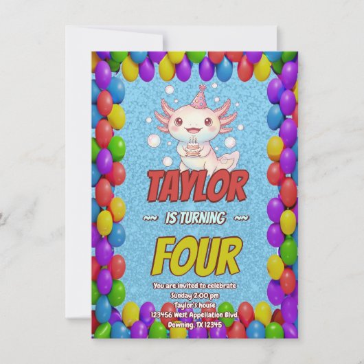 Kawaii Axolotl Adult Birthday Invitation Einladung (Vorderseite)