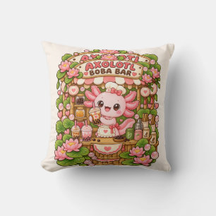 Kawaii Axolotl Boba Bar Pink Lotus Wurfkissen Kissen