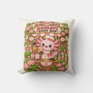Kawaii Axolotl Boba Bar Pink Lotus Wurfkissen Kissen