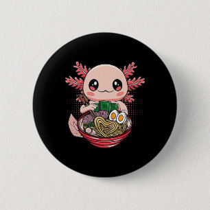 Kawaii Axolotl Eating Ramen Noodles Anime Gift Gif Button