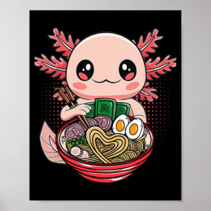 Kawaii Axolotl Eating Ramen Noodles Anime Gift Gif Poster